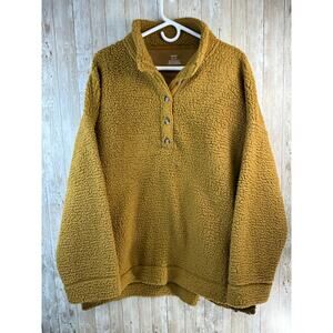 Aerie Sweater‎ Womens XL Camel Sherpa Teddy Fleece Oversized Pockets Soft Warm